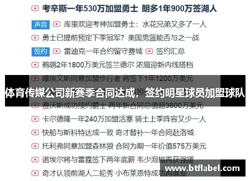 体育传媒公司新赛季合同达成，签约明星球员加盟球队